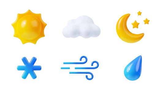 3d render weather icons set sun cloud moon