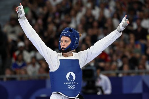 Párizs, 2024. augusztus 9.Márton Viviana a nõi tekvondósok 67 kilogrammos versenyének elõdöntõjében a 2024-es párizsi nyári olimpián a Grand Palais kiállítócsarnokban 2024. augusztus 9-én. Márton Viviana gyõzött, ezzel döntõs.MTI/Czeglédi Zsolt