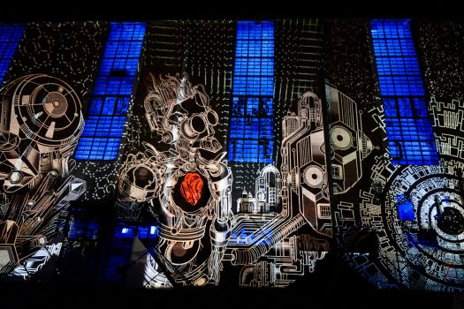 Várpalota, 2024. augusztus 31.A magyarországi Lightspray Visual fényfestése az egykori hõerõmû területén megrendezett az Inota Focus: Radiance fénymûvészeti fesztiválon 2024. augusztus 30-án.MTI/MTI Fotószerkesztõség/Vasvári Tamás