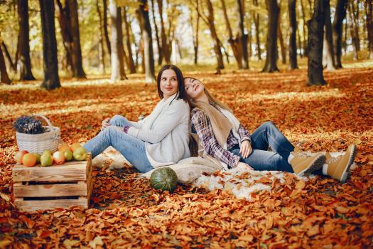 beautiful girls have fun autumn park