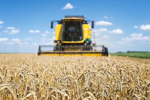Combine harvester working in the field.