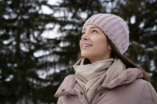 close up smiley woman outdoors