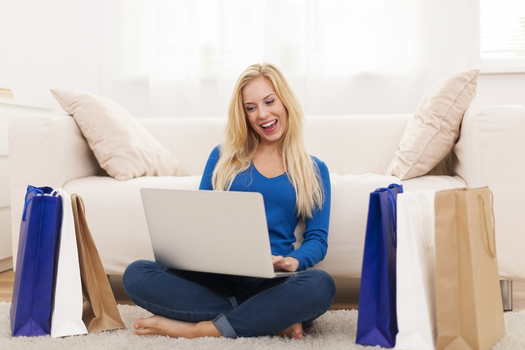 Happy woman from online shopping