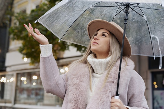 rain portrait young beatiful woman with umbrella