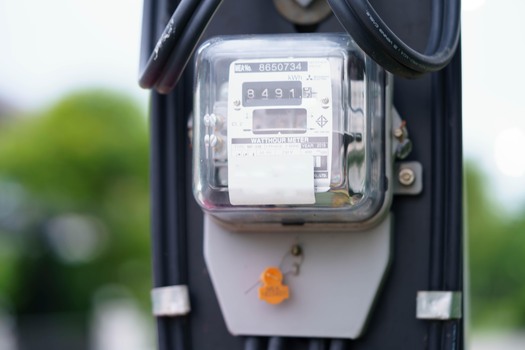 Bangkok, Thailand April 7, 2025 Electric measuring power meter for energy cost at home and office.