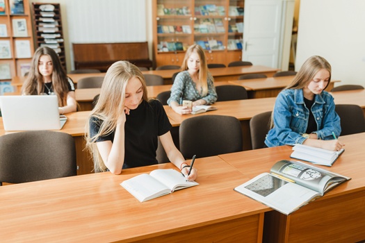 teens studying classroom