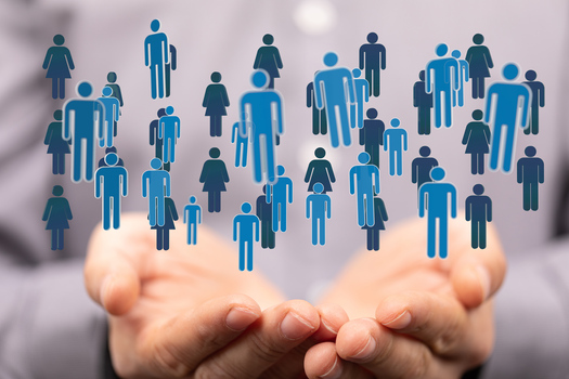 3d rendering digital human icons with hand pointing it from background